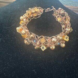 Copper Gold and crystal & pearls Beaded Bracelet